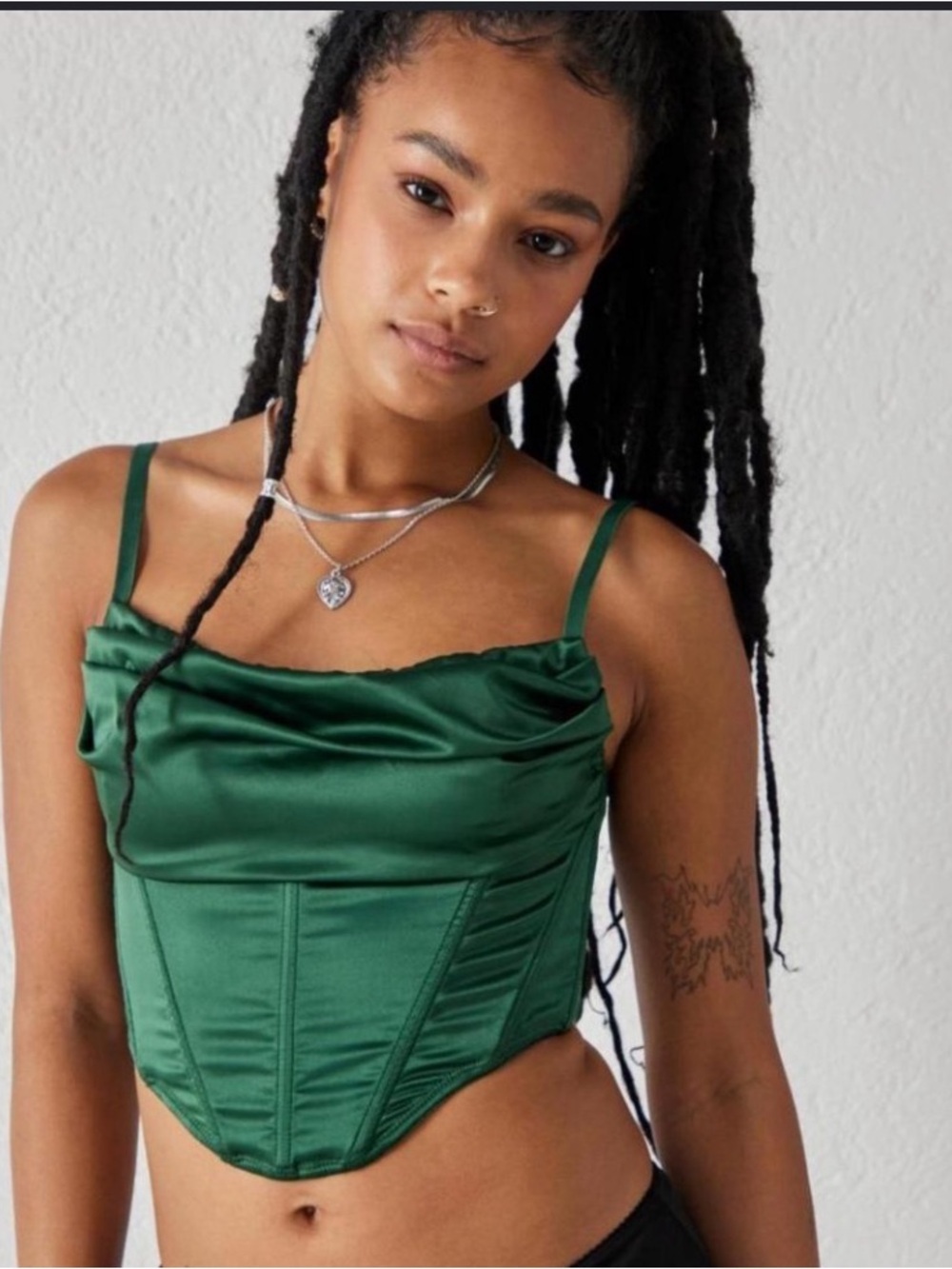 EUC Urban Outfitters Lexi Satin Cowl Corset Cami in Forest Green
